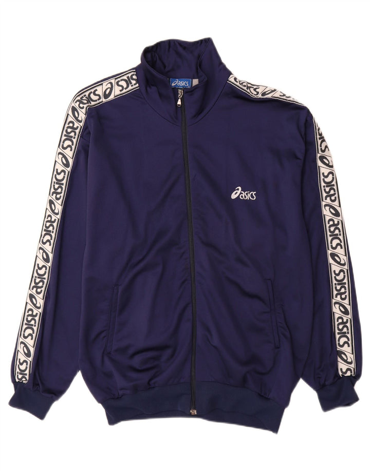 ASICS Mens Graphic Tracksuit Top Jacket XL Navy Blue Colourblock Polyamide