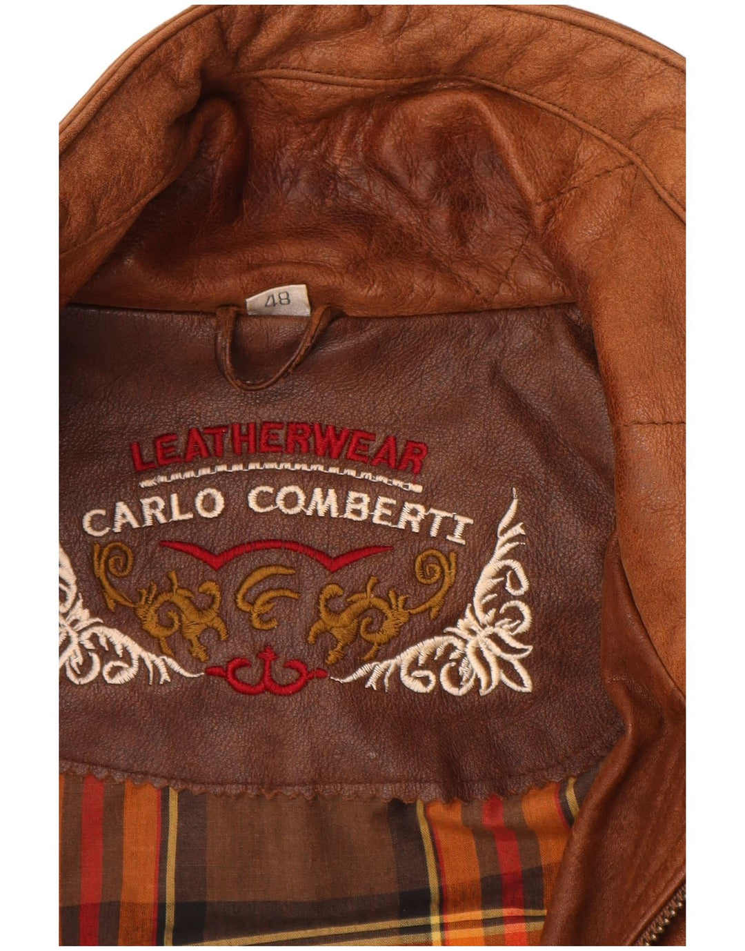 CARLO COMBERTI Mens Leather Jacket IT 48 Medium Brown Leather