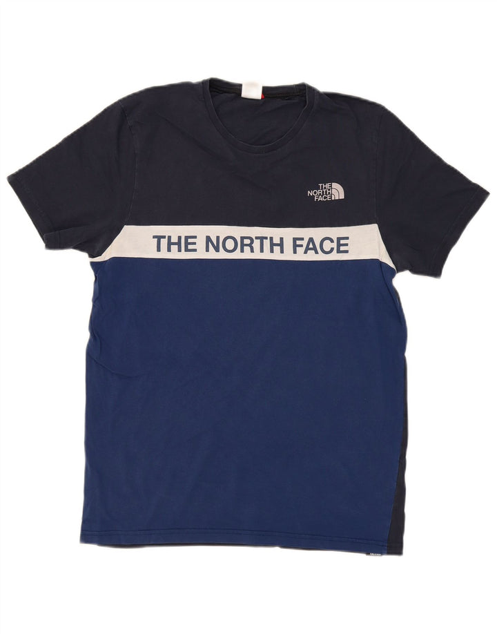 THE NORTH FACE Mens Graphic T-Shirt Top Small Blue Colourblock Cotton