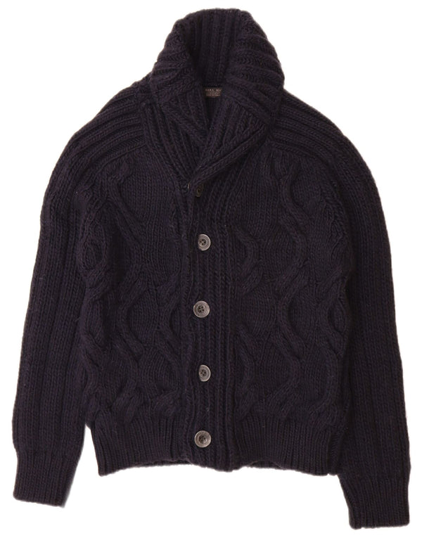 Zara Mens Cardigan Sweater Medium Navy Blue Acrylic