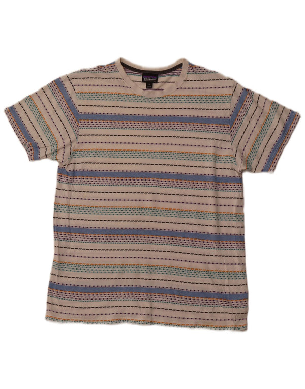 Patagonia Mens T-Shirt Top Medium Off White Striped Cotton