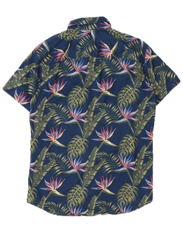Jack & Jones Mens Short Sleeve Shirt Large Blue Floral Cotton Hawaiian