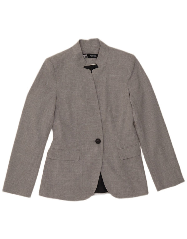 Zara Womens 1 Button Blazer Jacket EU 34 2XS Grey Polyester