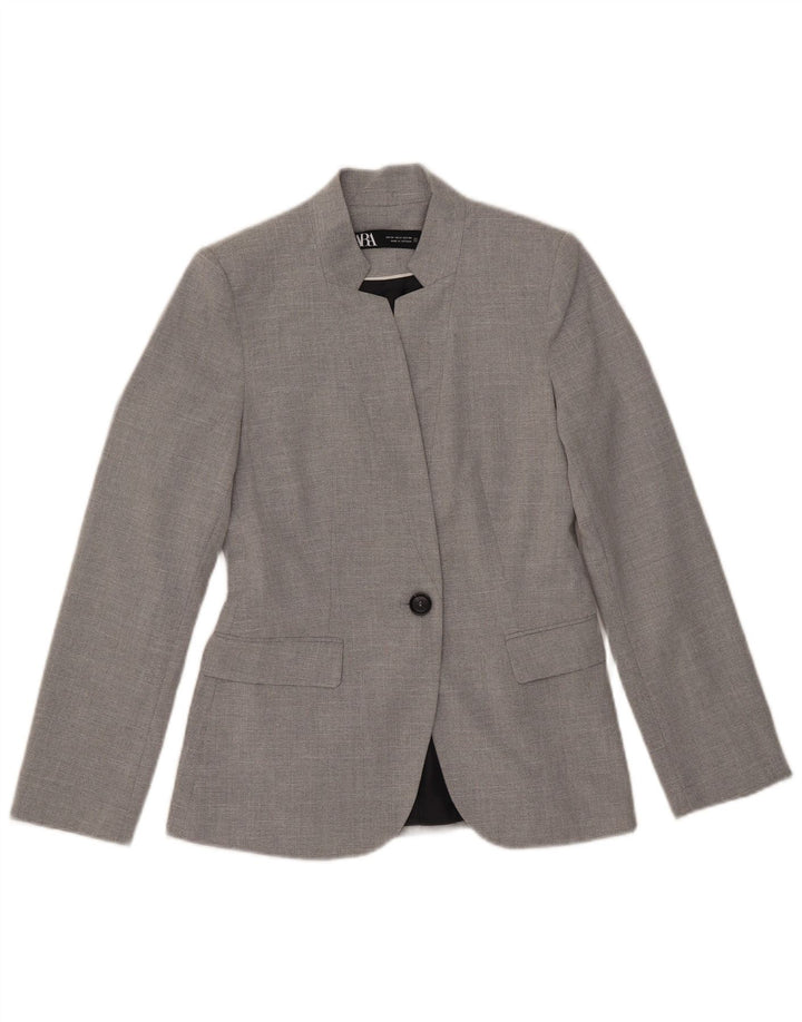 Zara Womens 1 Button Blazer Jacket EU 34 2XS Grey Polyester