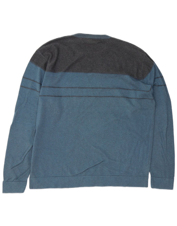 DOCKERS Mens Crew Neck Jumper Sweater Large Blue Colourblock Cotton