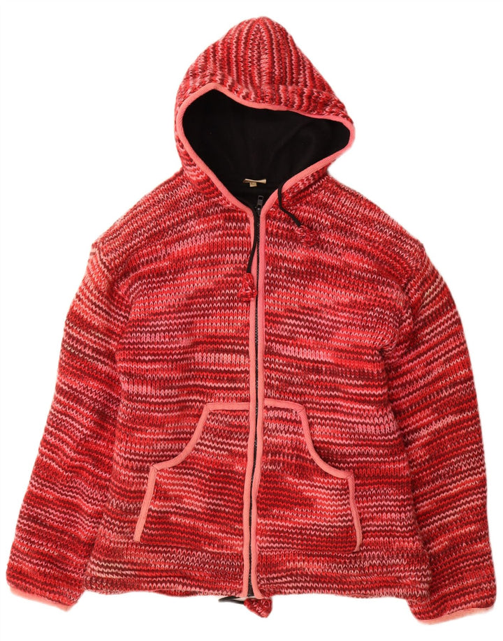 VINTAGE Womens Hooded Cardigan Sweater UK 16 Large Red Flecked Wool
