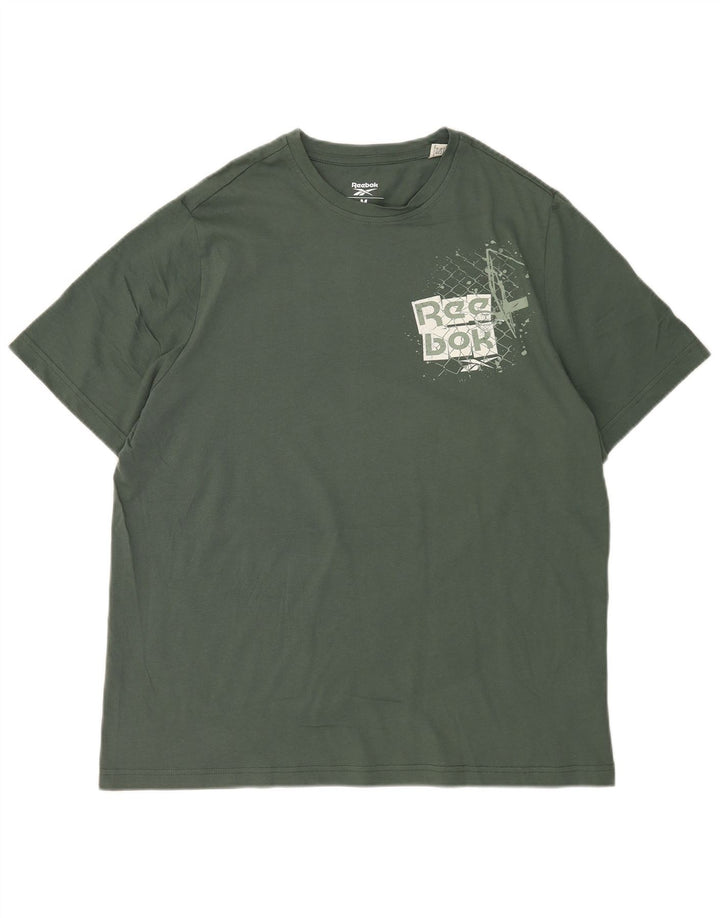 Reebok Mens Graphic T-Shirt Top Medium Green Cotton