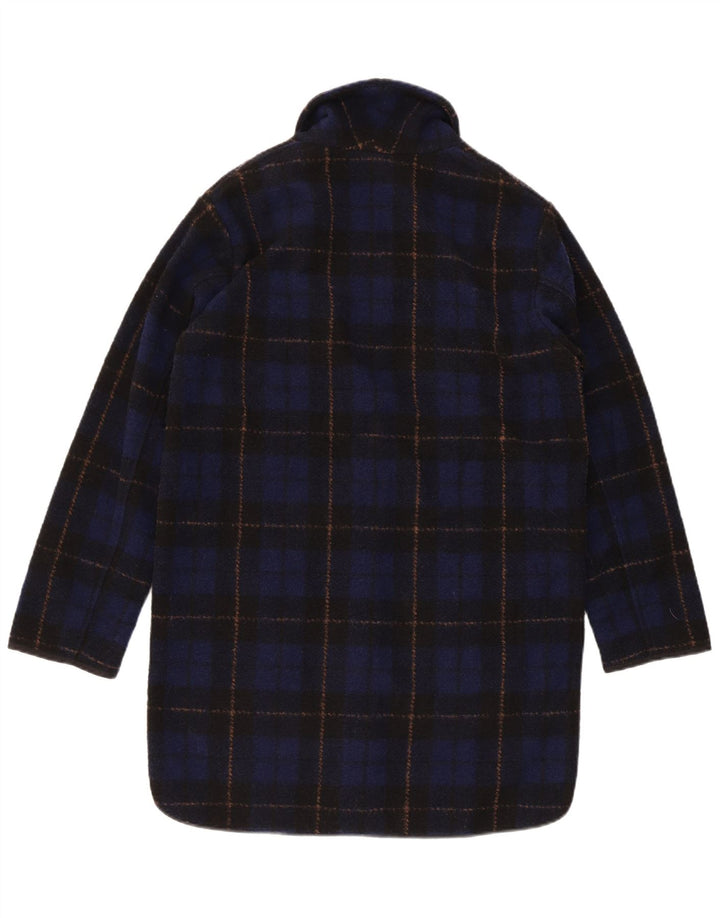 Woolrich Womens Oversized Overcoat UK 6 XS Navy Blue Check Polyester