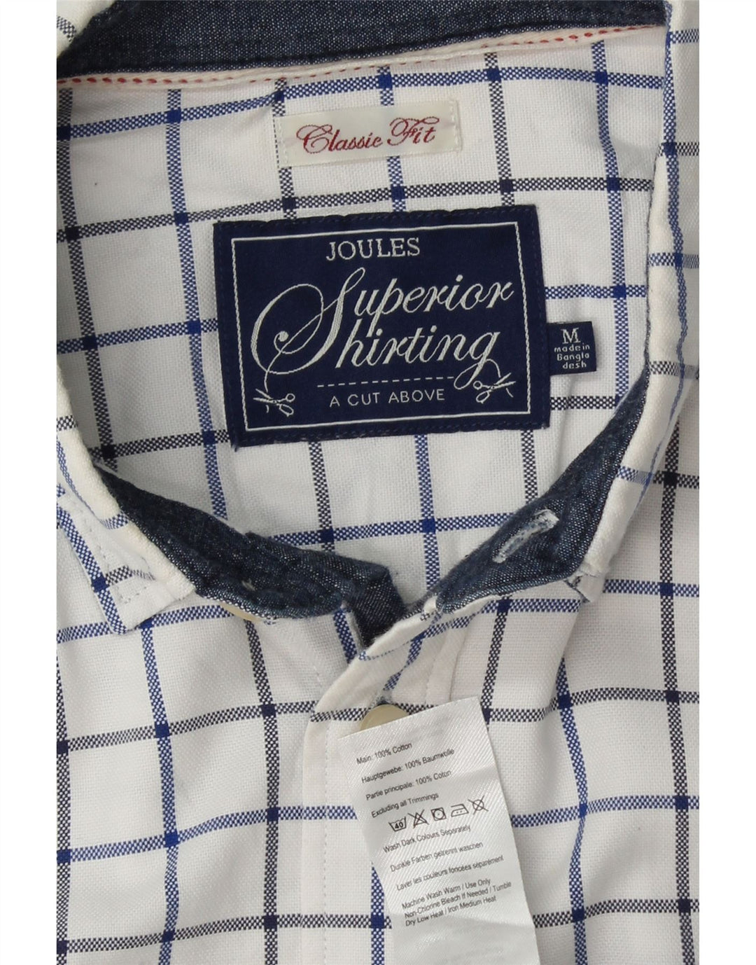 JOULES Mens Classic Fit Shirt Medium White Check Cotton