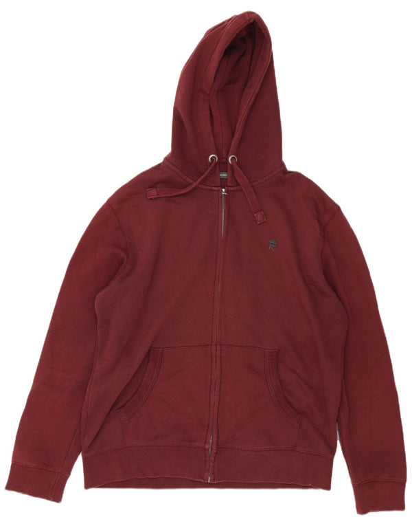 French Connection Mens Zip Hoodie Sweater Large Burgundy Cotton