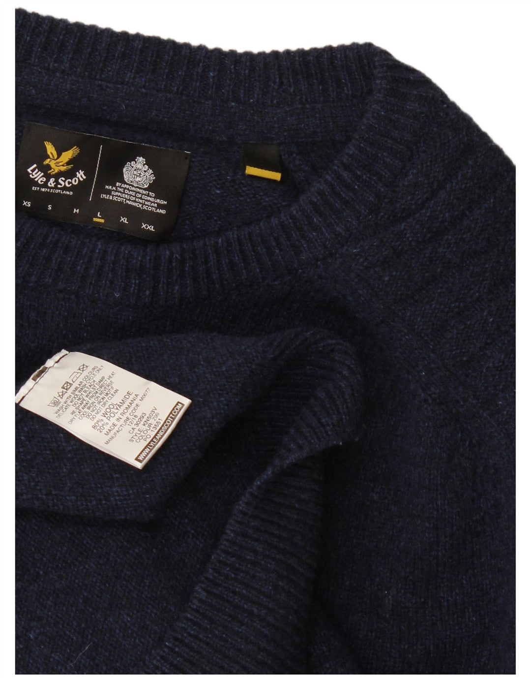 Lyle & Scott Mens Crew Neck Jumper Sweater Large Navy Blue Wool