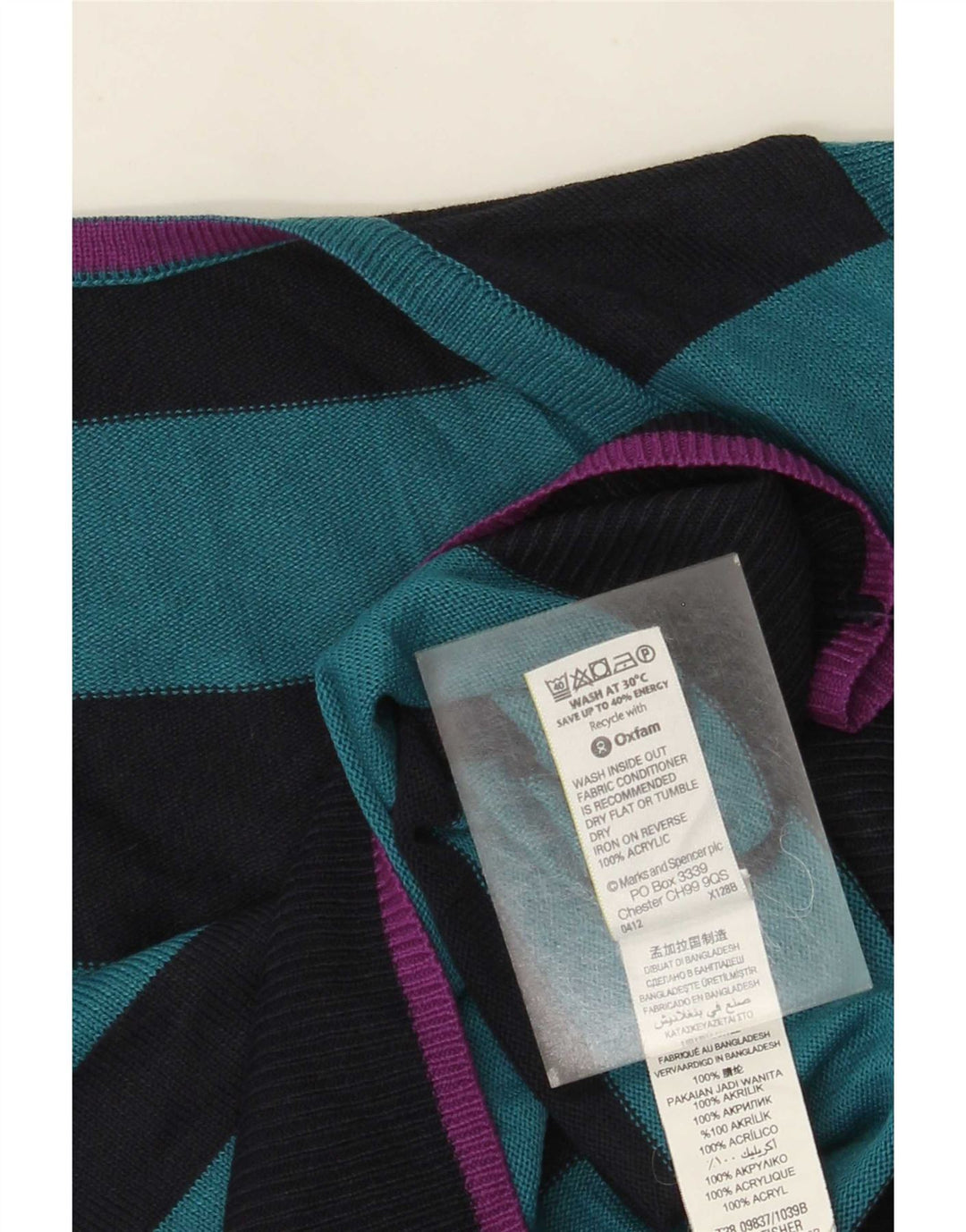Marks & Spencer Womens V-Neck Jumper Sweater UK 12 Medium Blue Striped