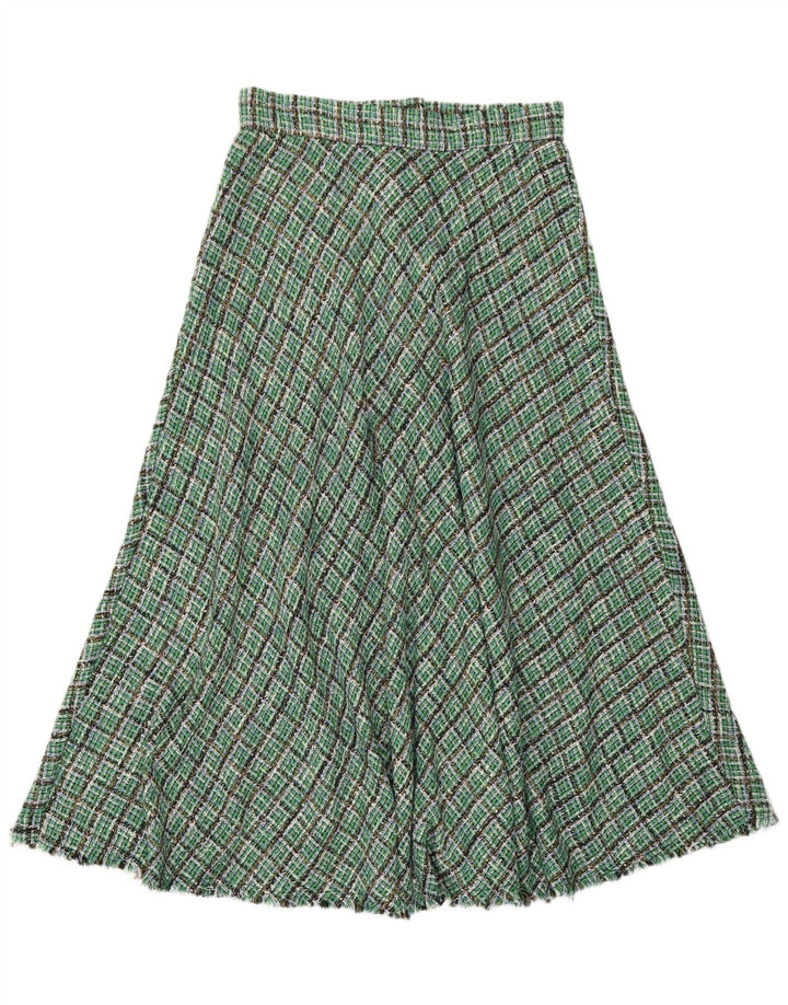 Zara Womens High Waist A-Line Skirt Medium W28 Green Check Polyester