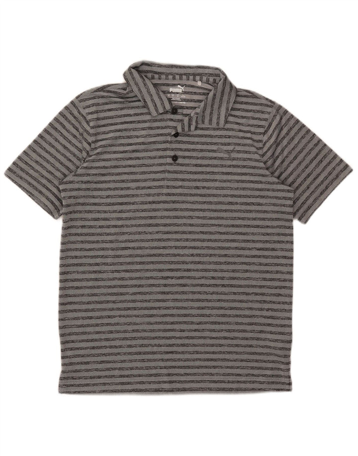 Puma Mens Polo Shirt Small Grey Striped Polyester