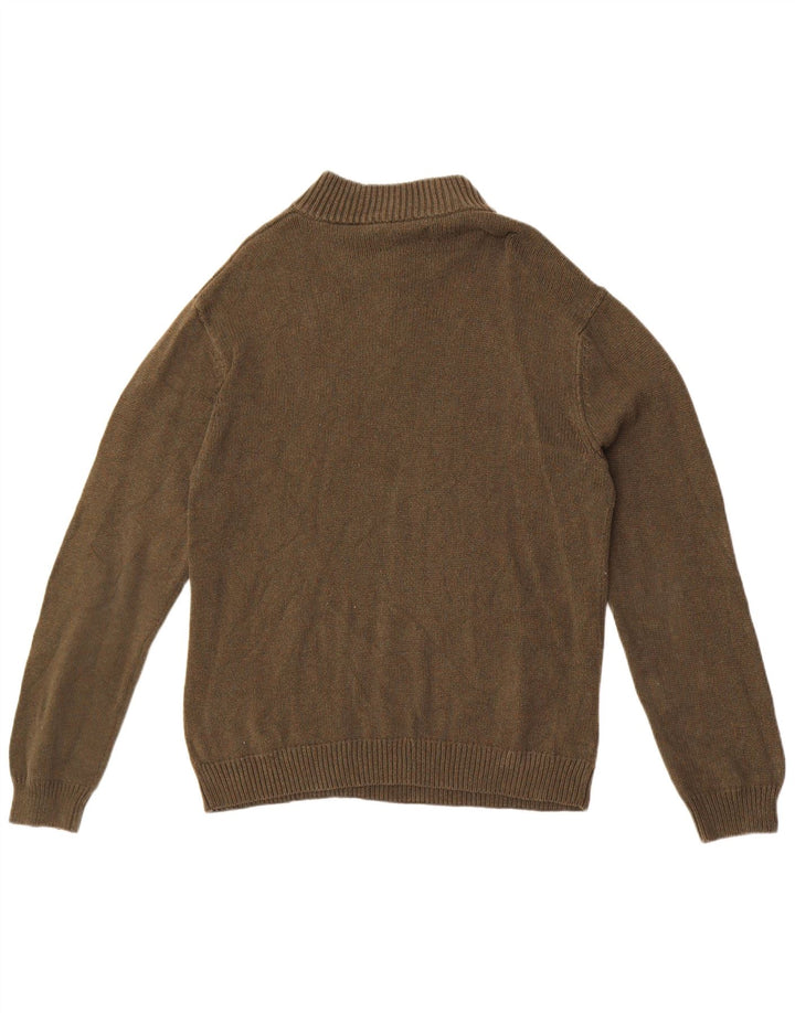 Chaps Mens Zip Neck Jumper Sweater Medium Khaki Cotton
