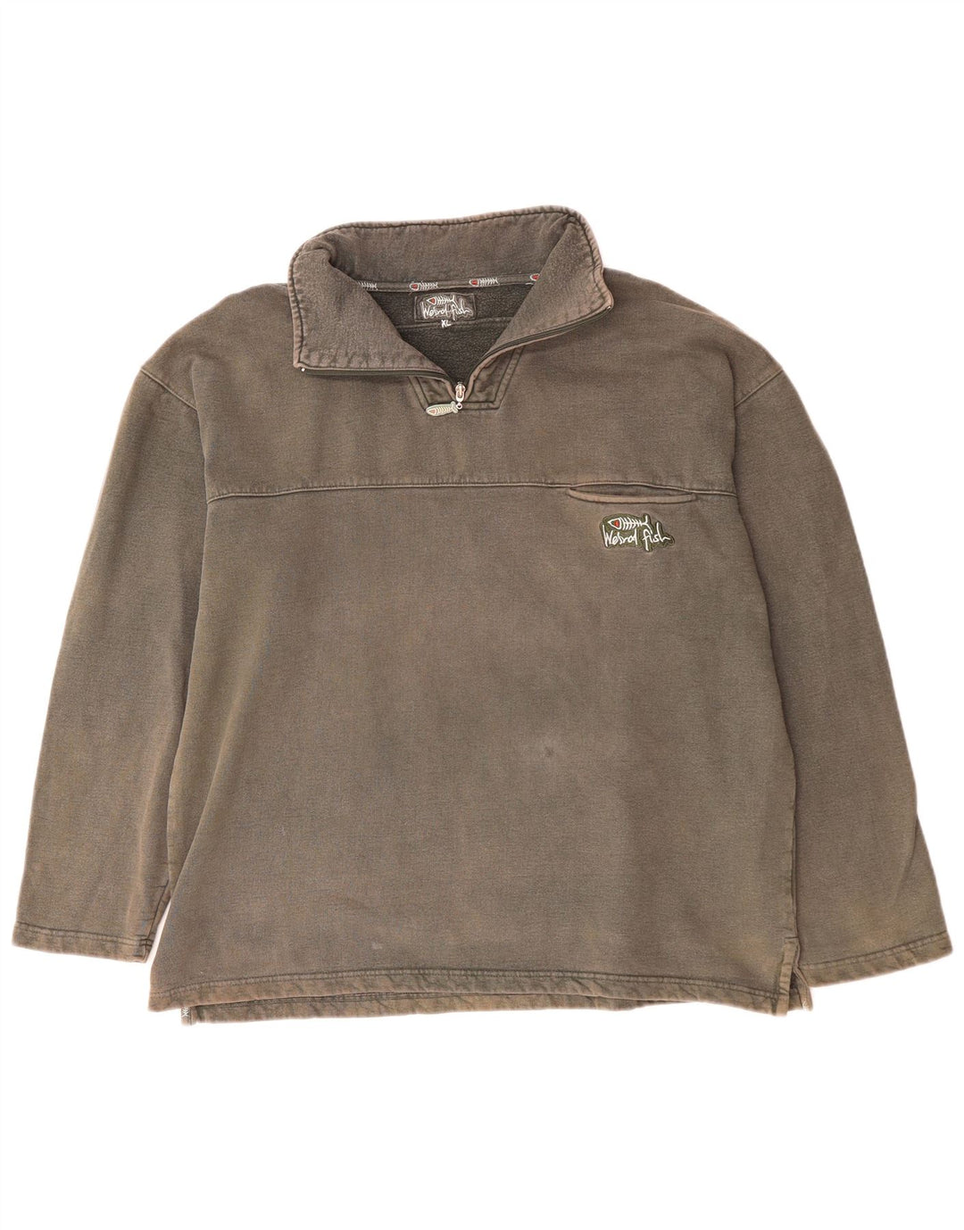 WEIRD FISH Mens Zip Neck Sweatshirt Jumper XL Grey Cotton