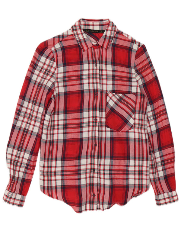 ZARA Womens Flannel Shirt UK 6 XS Red Check Cotton