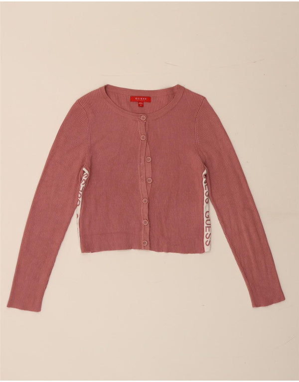 Guess Womens Graphic Crop Cardigan Top UK 8 Small Pink Viscose