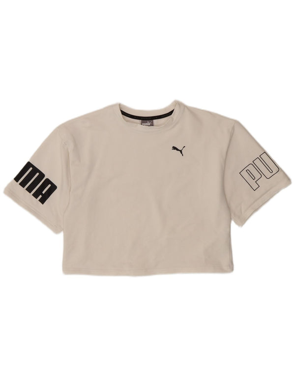 Puma Womens Crop Oversized Graphic T-Shirt Top UK 10 Small White Cotton