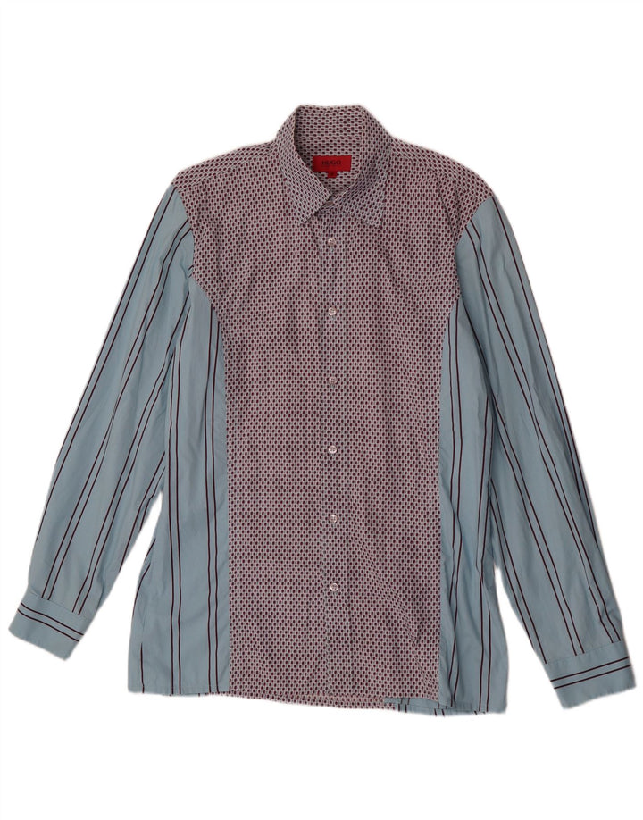 Hugo Boss Mens Shirt Medium Blue Striped Cotton