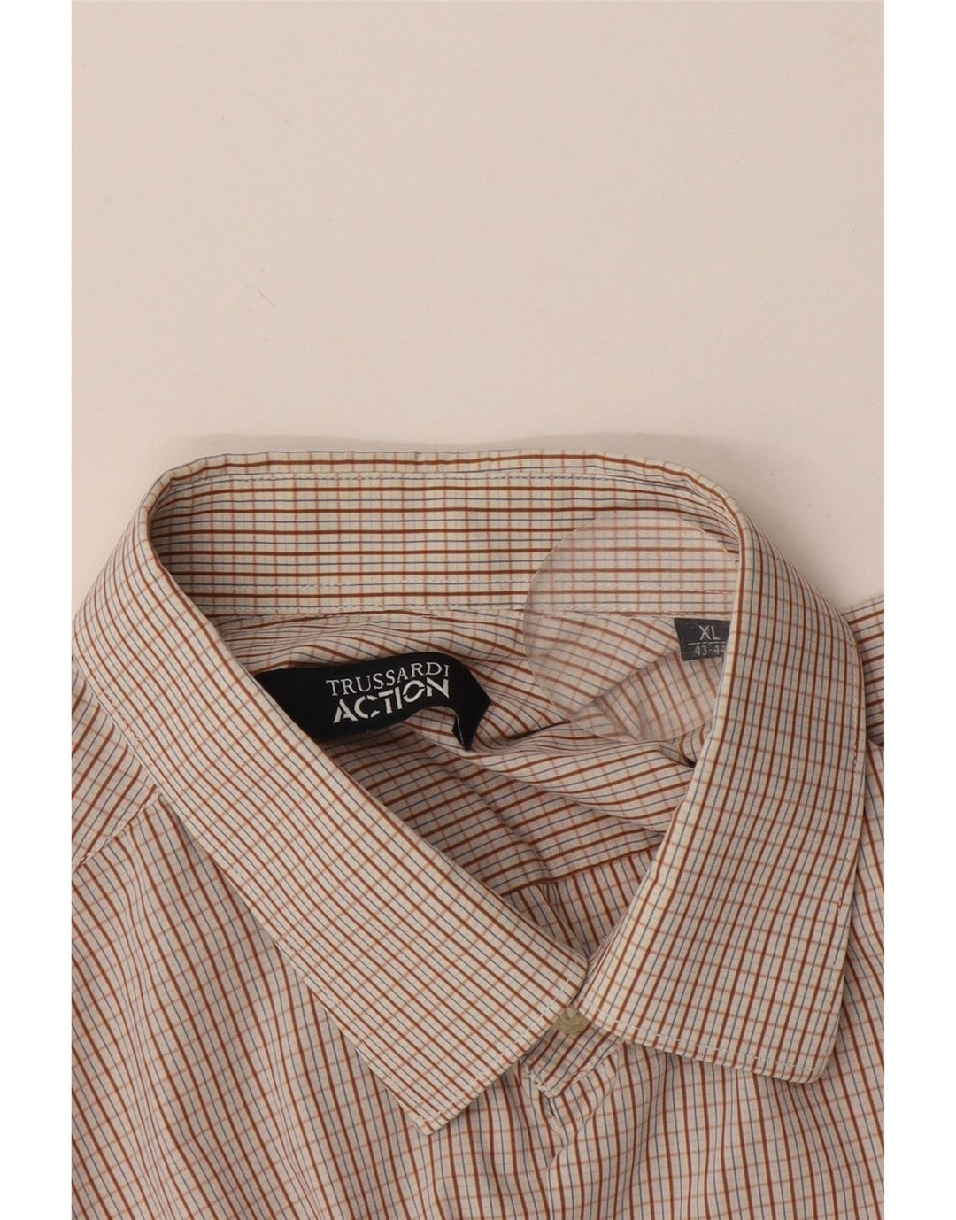 Trussardi Mens Shirt Size 43/44 XL Brown Gingham