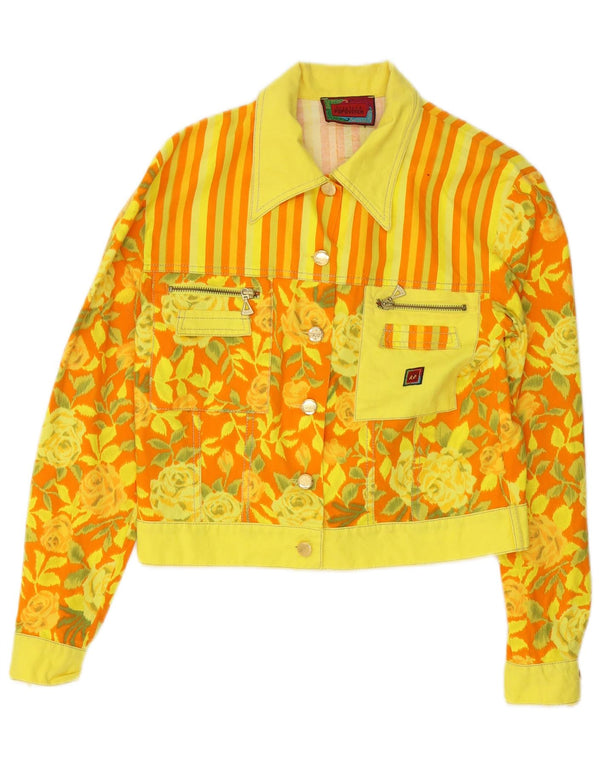 Vintage Womens Crop Bomber Jacket EU 38 Medium Yellow Floral Cotton