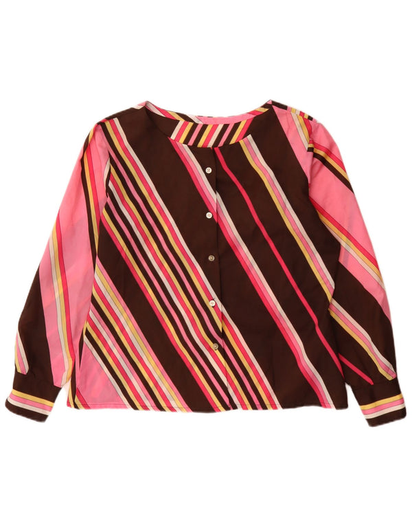Vintage Womens Long Sleeve Shirt Blouse UK 12 Medium Multicoloured Striped
