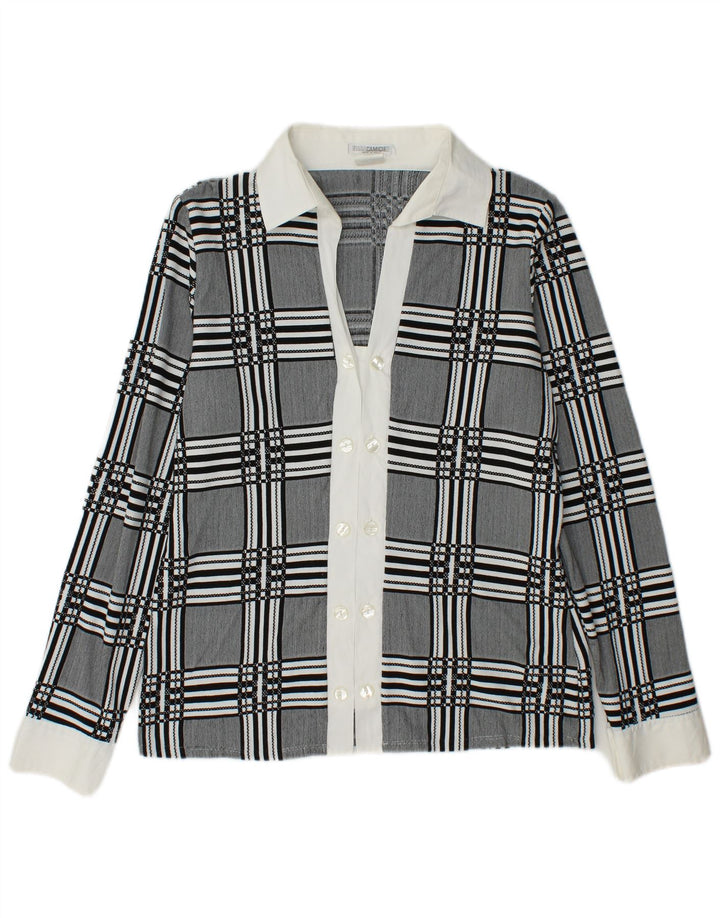 NARACAMICIE Womens Double Breasted Shirt Blouse UK 14 Medium Grey Check