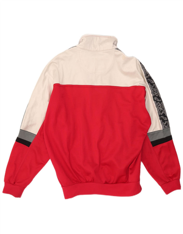 Asics Mens Graphic Tracksuit Top Jacket IT 48 Medium Red Colourblock Nylon