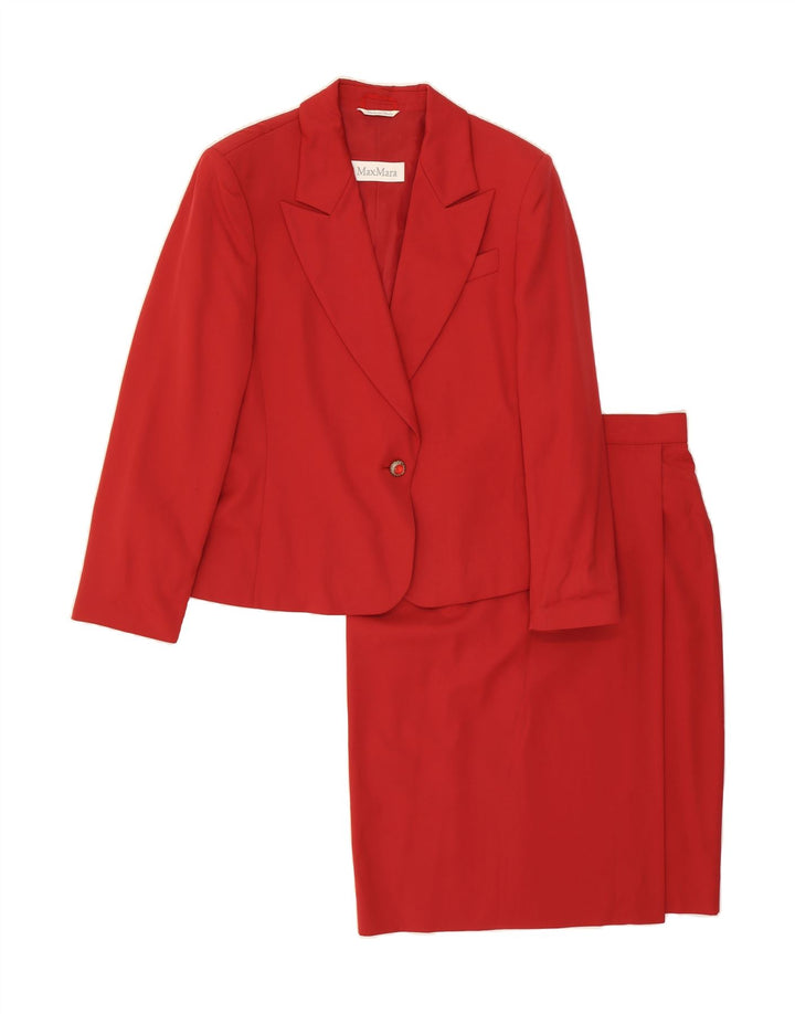 MAX MARA Womens 1 Button 2 Piece Skirt Set UK 18 XL W32 Red Wool Vintage Max Mara and Second-Hand Max Mara from Messina Hembry 