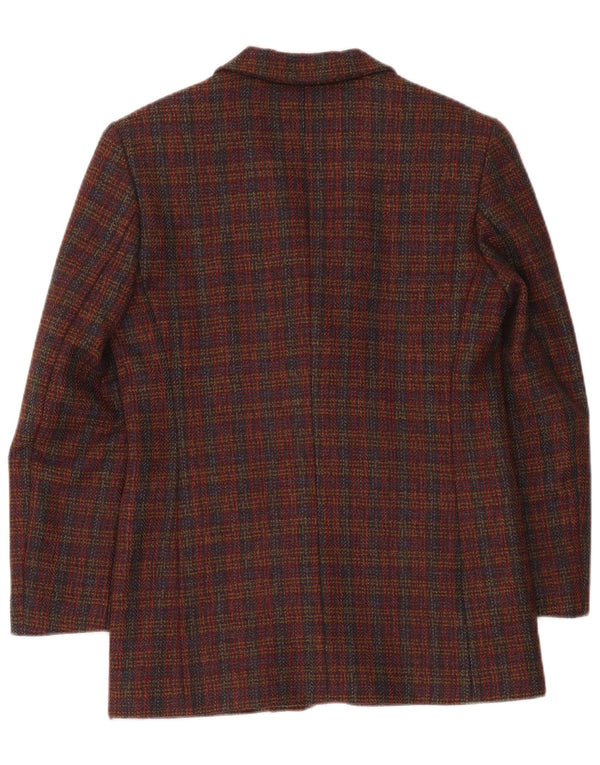 Vintage Womens 3 Button Oversized Blazer Jacket UK 10 Small Burgundy Check