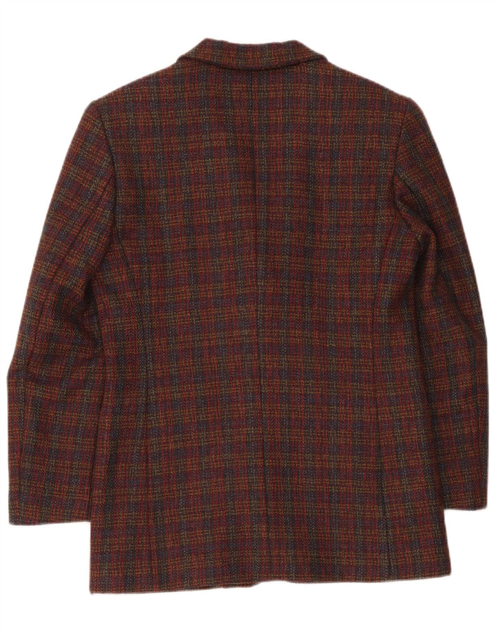 Vintage Womens 3 Button Oversized Blazer Jacket UK 10 Small Burgundy Check