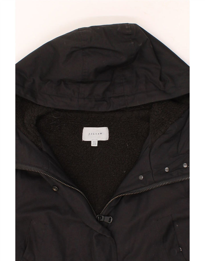 JIGSAW Womens Hooded Parka Jacket UK 12 medium Black Cotton Vintage Jigsaw and Second-Hand Jigsaw from Messina Hembry 