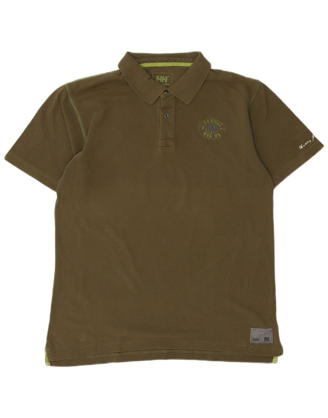 HELLY HANSEN Mens Graphic Polo Shirt Large Khaki Cotton