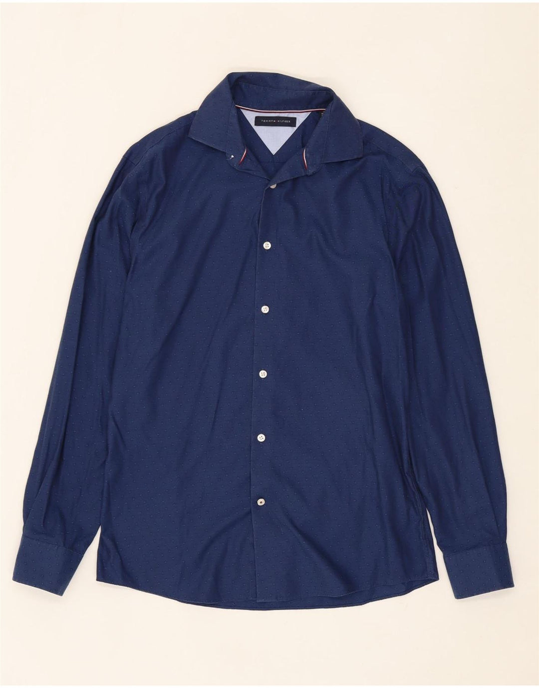 TOMMY HILFIGER Mens Shirt Size 15 Medium Navy Blue Spotted Cotton Vintage Tommy Hilfiger and Second-Hand Tommy Hilfiger from Messina Hembry 