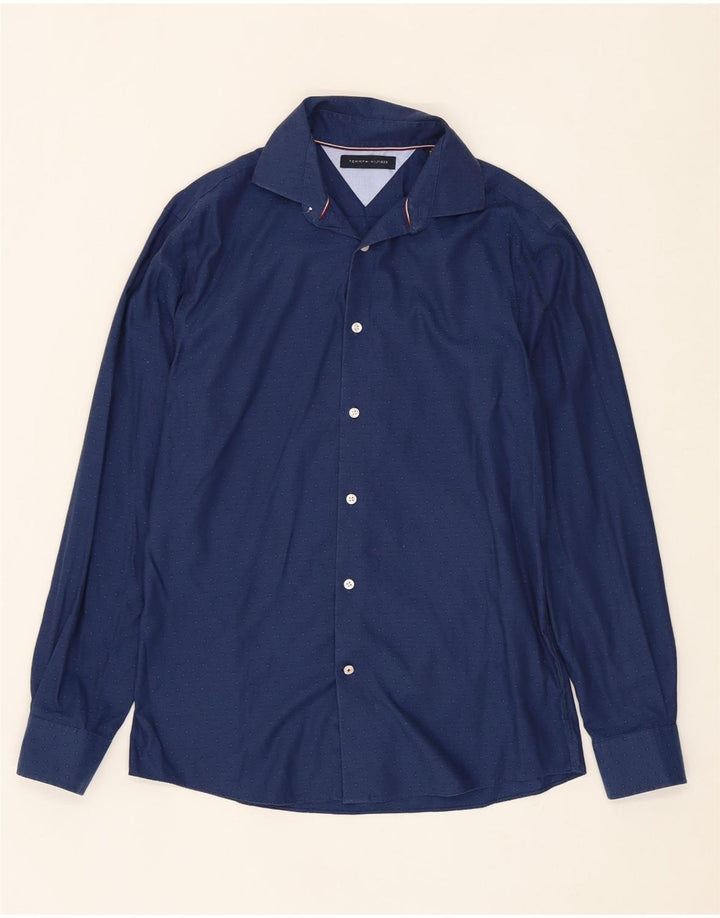 TOMMY HILFIGER Mens Shirt Size 15 Medium Navy Blue Spotted Cotton Vintage Tommy Hilfiger and Second-Hand Tommy Hilfiger from Messina Hembry 