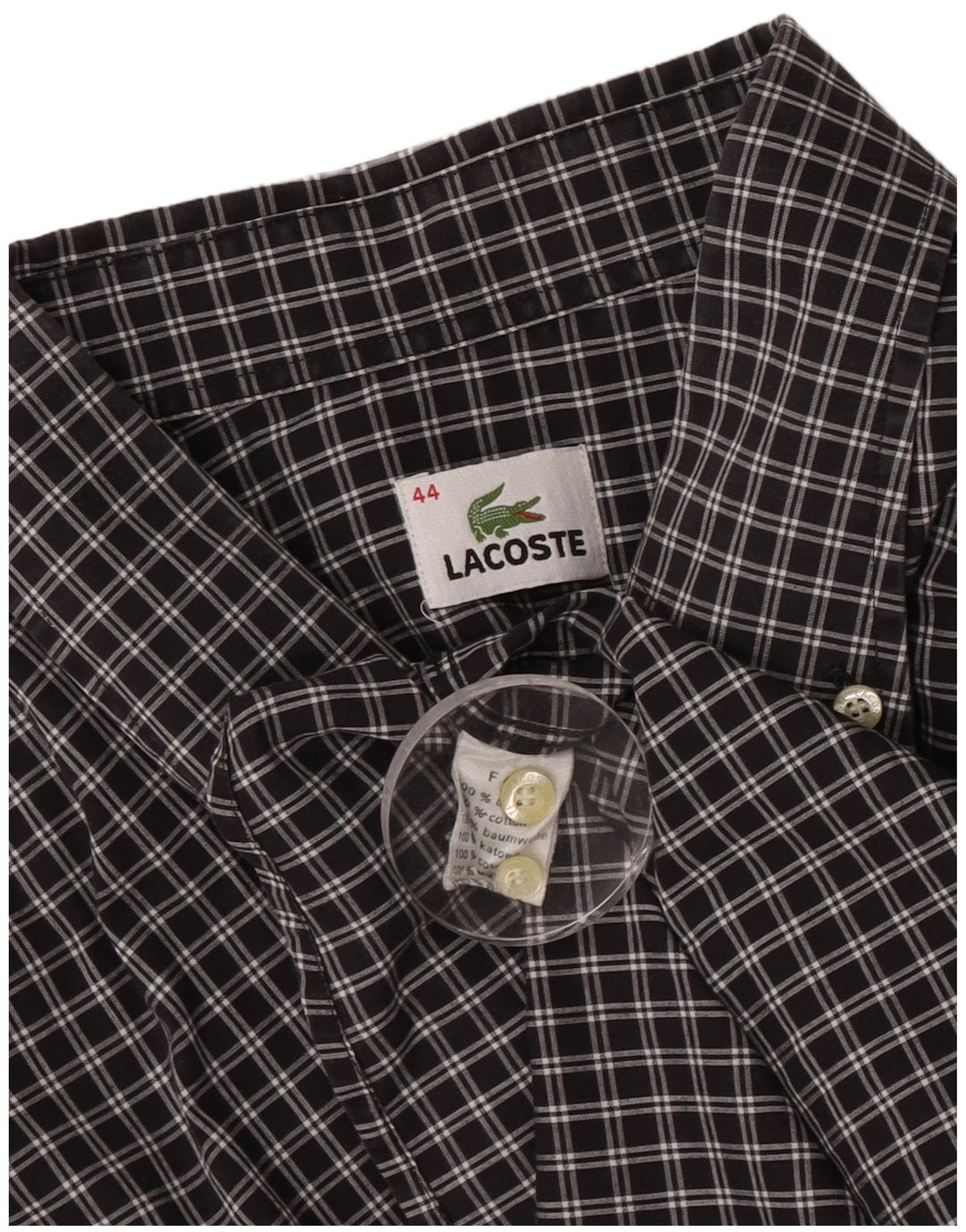 Lacoste Mens Shirt Size 44 XL Black Check Cotton