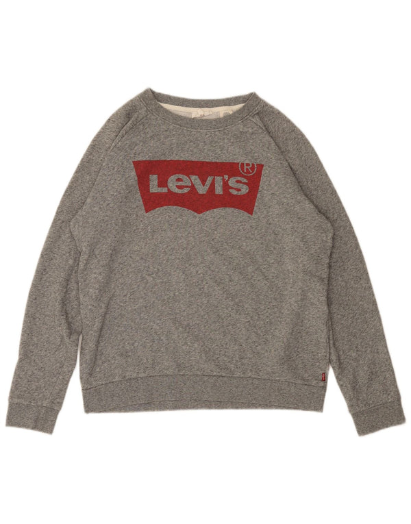 Levi's Womens Graphic Sweatshirt Jumper UK 10 Small Grey Flecked Cotton