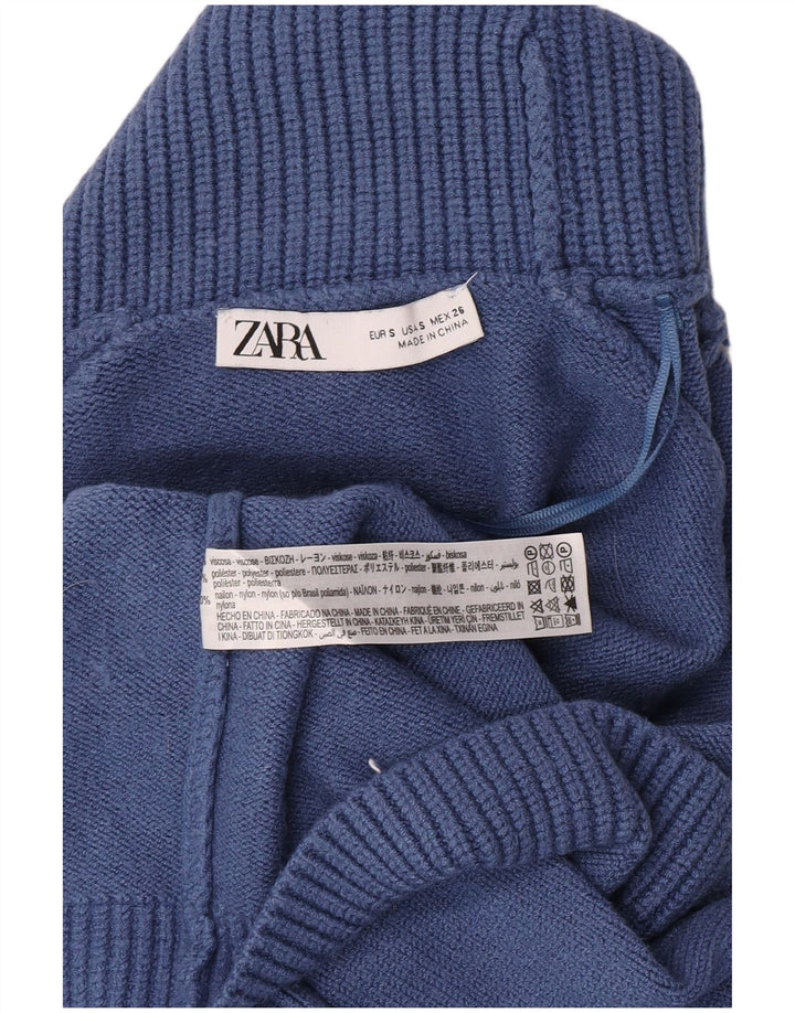 Zara Womens Oversized Crop Roll Neck Jumper Sweater UK 10 Small Blue