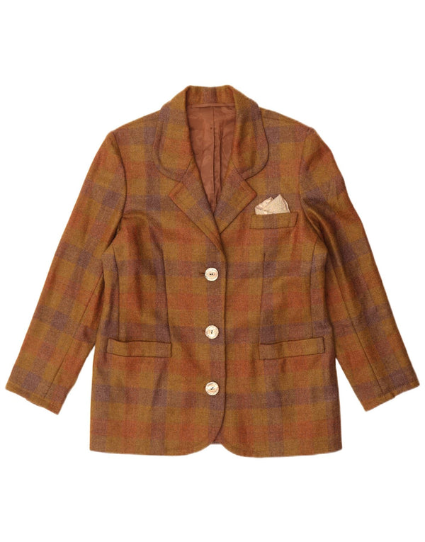 Vintage Womens 3 Button Blazer Jacket UK 14 Medium Beige Check