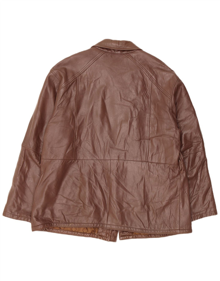 VINTAGE Mens Leather Jacket IT 56 3XL Brown