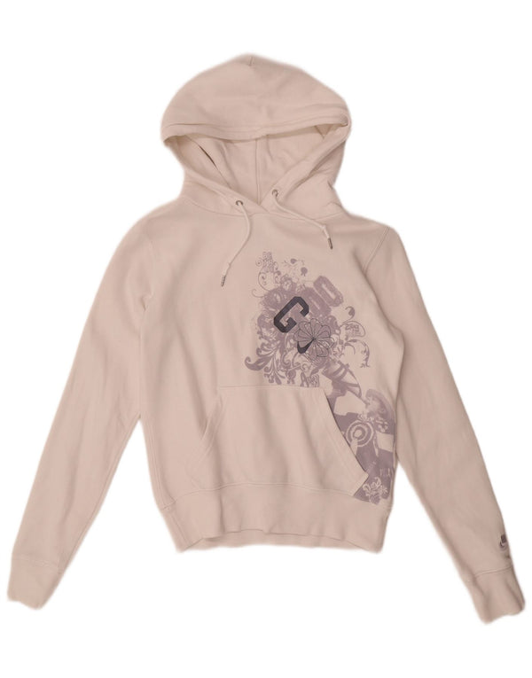 Nike Womens Crop Graphic Hoodie Jumper UK 8/10 Small White Floral Cotton