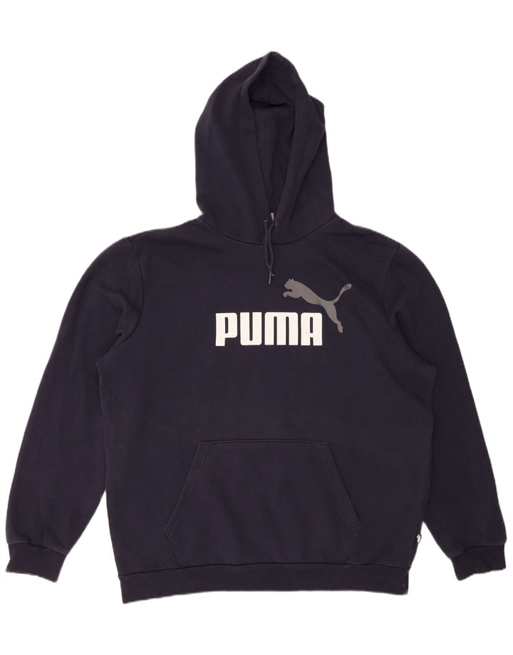 PUMA Mens Graphic Hoodie Jumper Large Navy Blue Cotton
