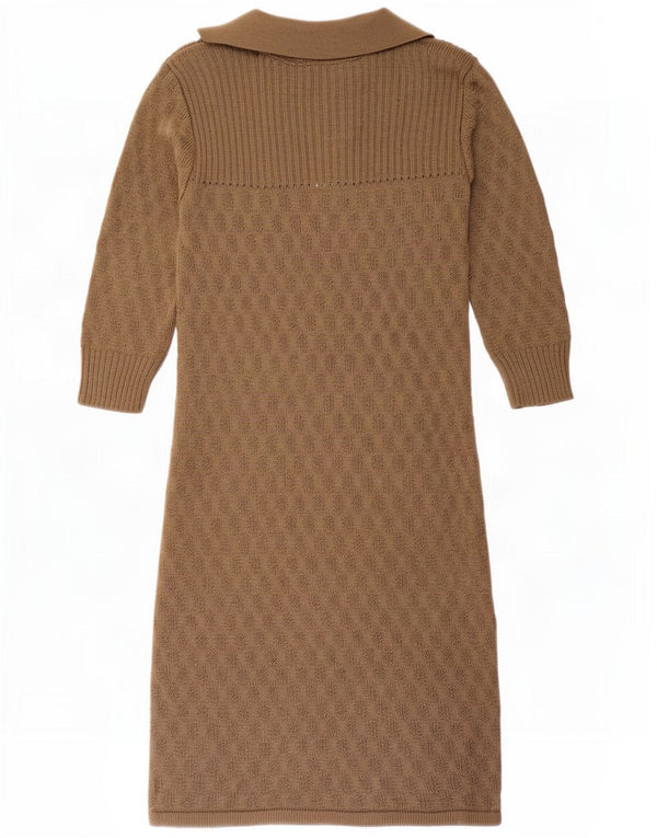 Topshop Womens 3/4 Sleeve Jumper Dress UK 10 Small Beige Acrylic