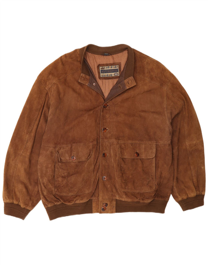 Authentic Mens Suede Bomber Jacket UK 44 2XL Brown Leather