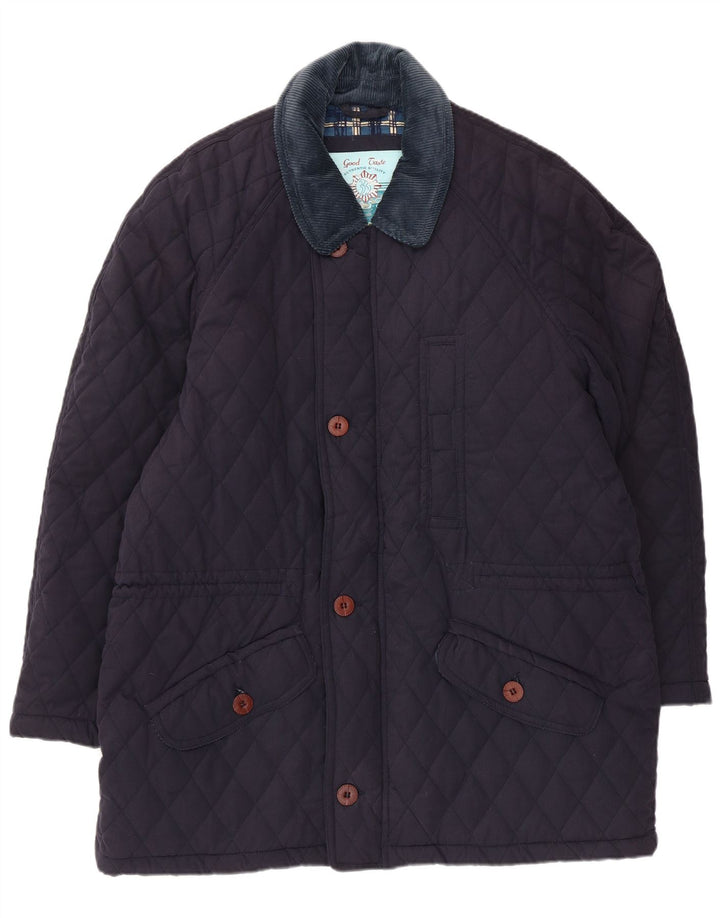 Vintage Mens Quilted Jacket UK 42 XL Navy Blue Polyester