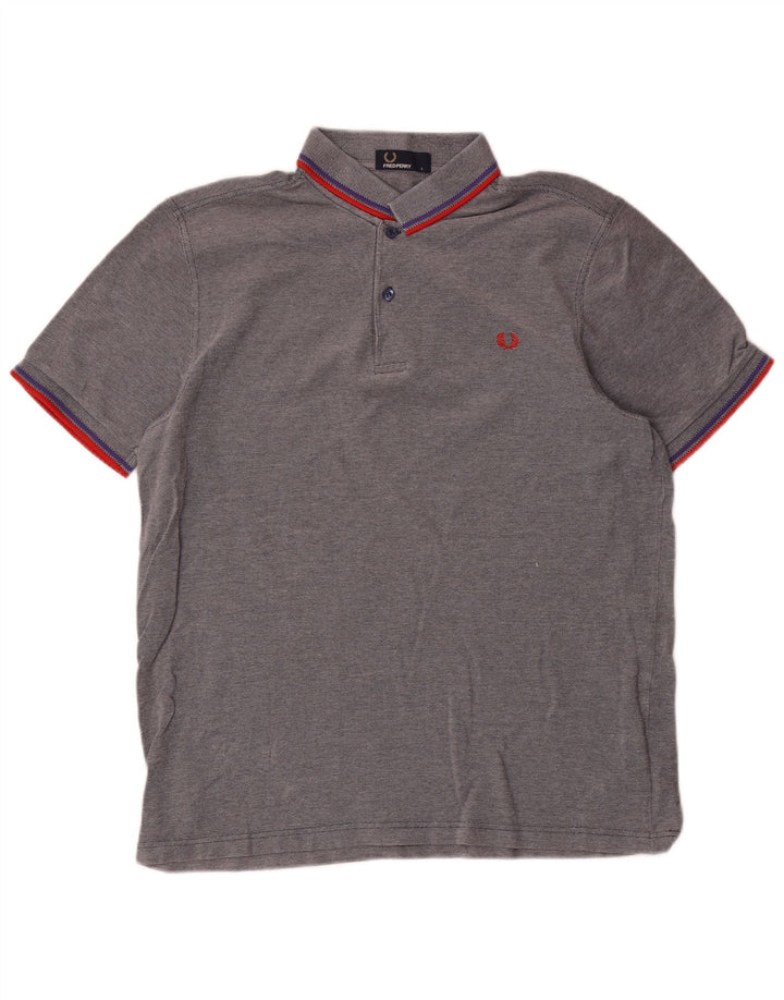 Fred Perry Mens Polo Shirt Large Grey Striped Cotton