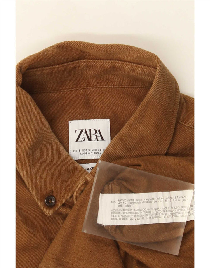 Zara Mens Denim Shirt Small Beige Cotton