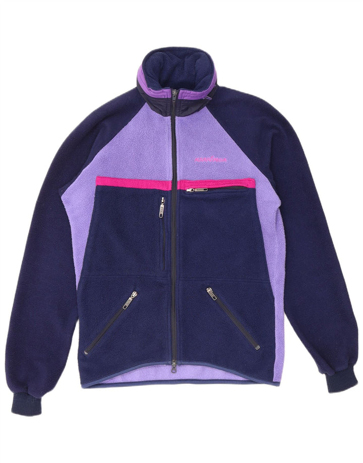 KARRIMOR Womens Hooded Fleece Jacket UK 14 Medium Navy Blue Colourblock