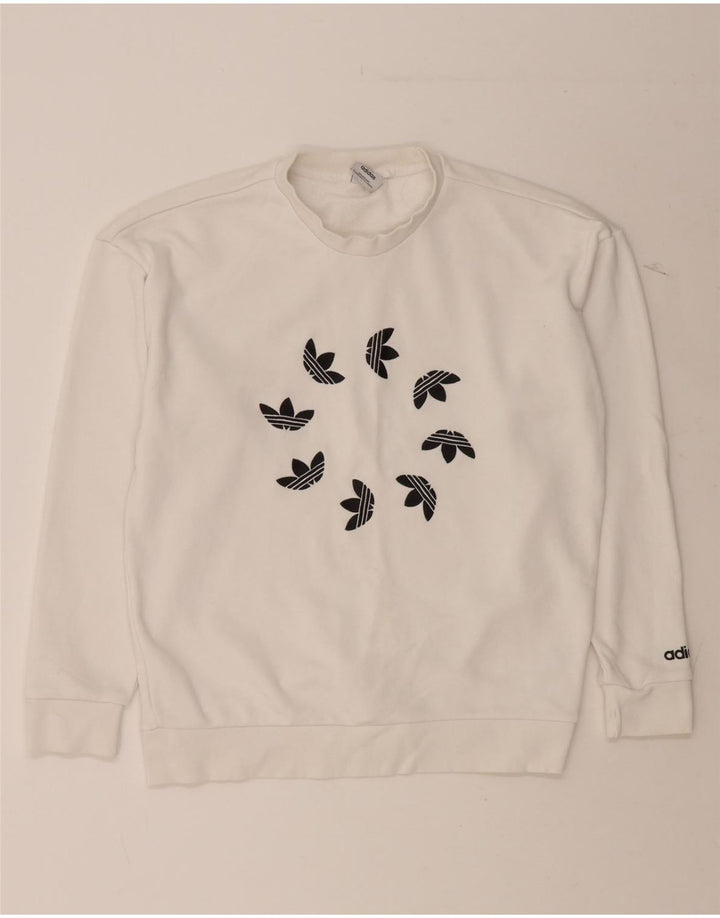 ADIDAS Mens Graphic Sweatshirt Jumper Medium White Cotton Vintage Adidas and Second-Hand Adidas from Messina Hembry 